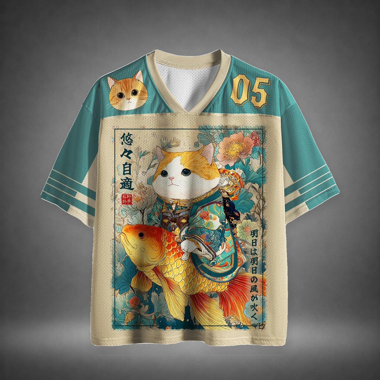 Men's Lucky Cat Japanese Print Short Sleeve Vintage Jersey T-Shirt