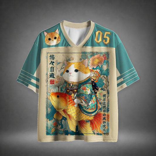 Men's Lucky Cat Japanese Print Short Sleeve Vintage Jersey T-Shirt