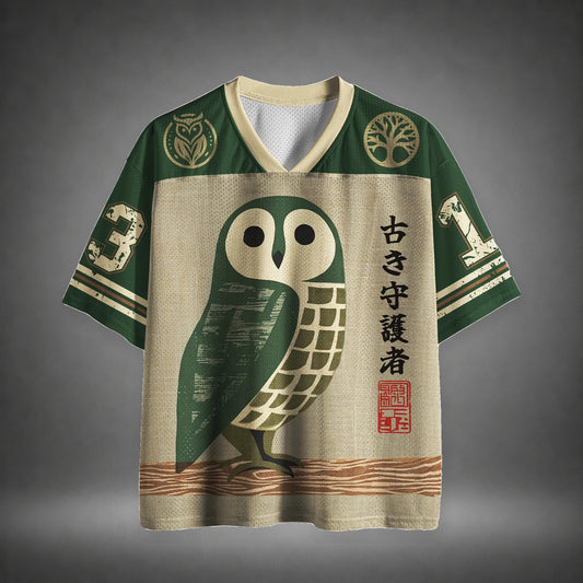 Men's Owl Japanese Totem Print Short Sleeve Vintage Jersey T-Shirt