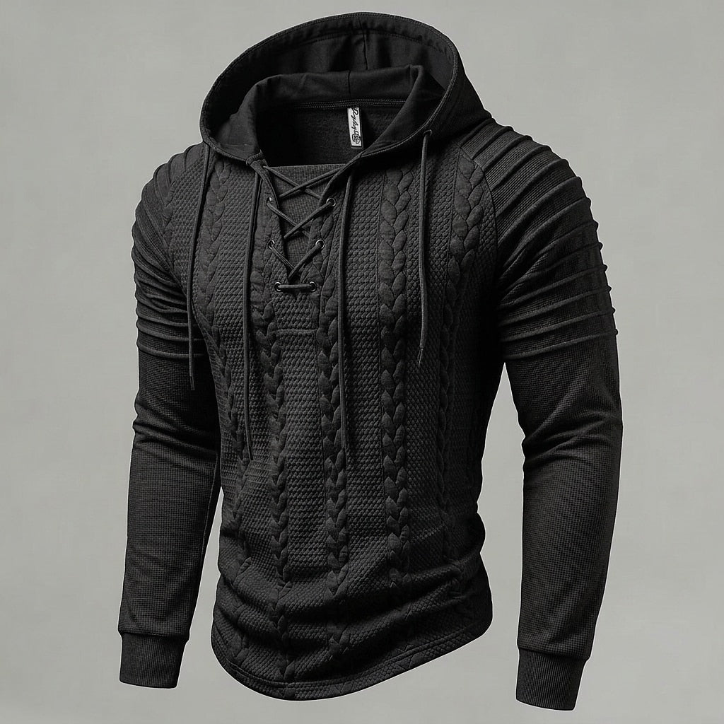 Cable Knit Lace-Up Hoodie