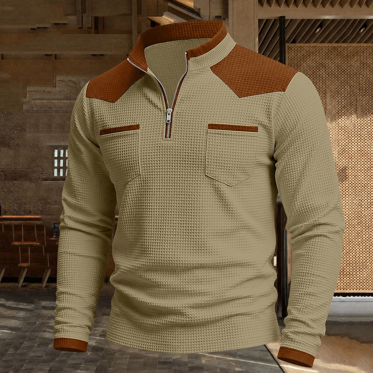 Contrast Yoke Utility Waffle Polo