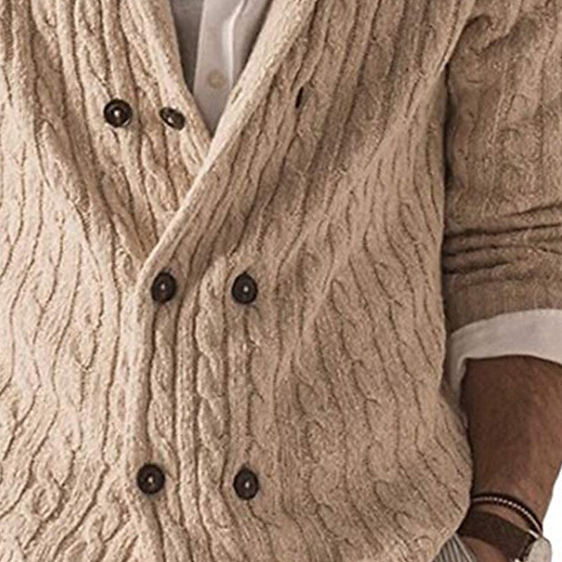 Deep Cable Shawl Button Cardigan
