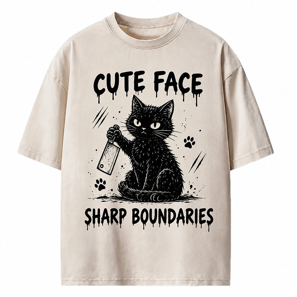 Cute Face Sharp Boundaries Knife Cat Heavyweight T-Shirt