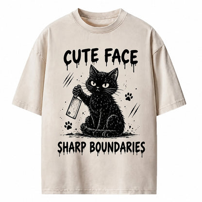 Cute Face Sharp Boundaries Knife Cat Heavyweight T-Shirt