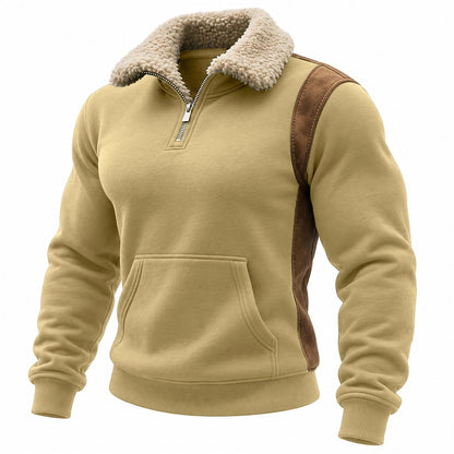 Fleece Collar Contrast Panel Quarter-Zip Sweatshirt