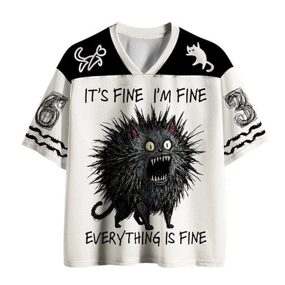 Japanese Style Frazzled Cat V-Neck Sports Jersey