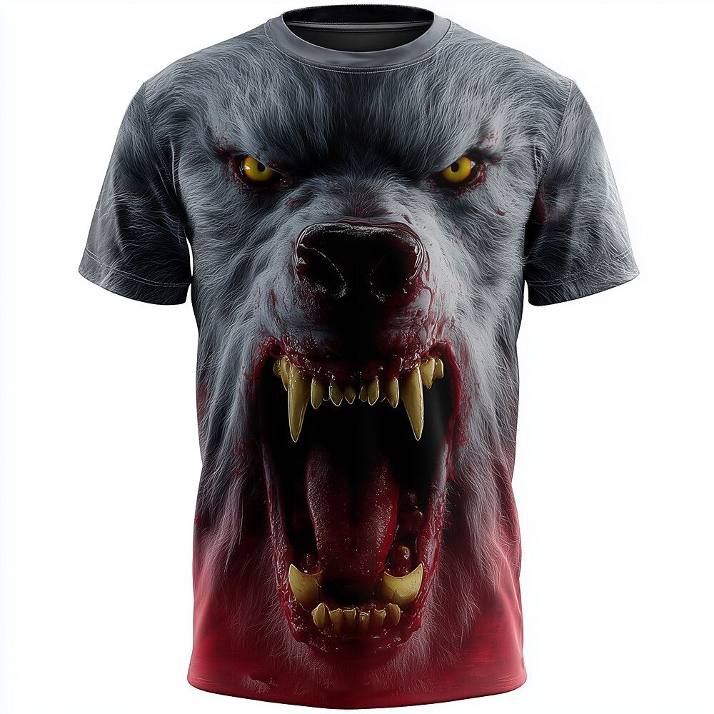 Men's Demon Dragon Face Print Short Sleeve Horror T-Shirt