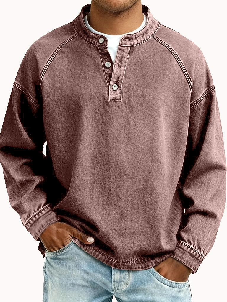 Vintage Washed Raglan Henley Long Sleeve T-Shirt