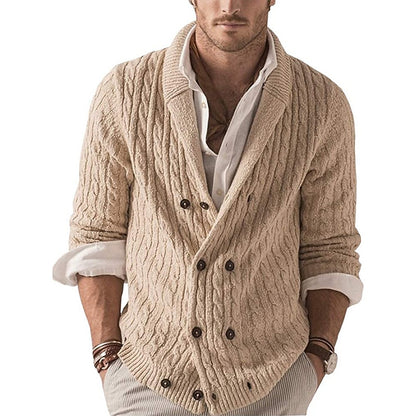 Deep Cable Shawl Button Cardigan