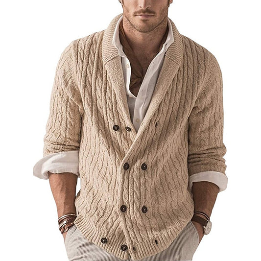 Deep Cable Shawl Button Cardigan