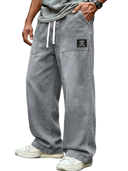 Washed Denim Drawstring Wide Leg Pants