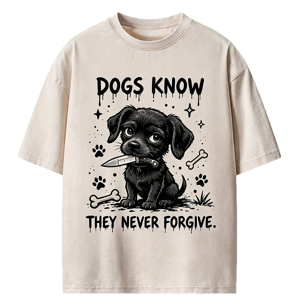 Dogs Never Forgive Knife Dog Washed T-Shirt