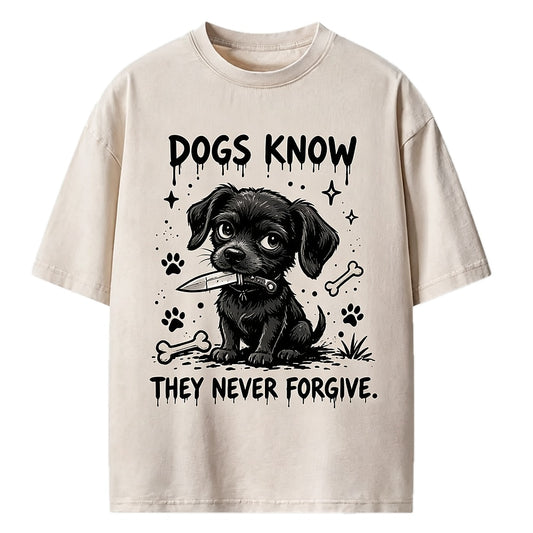 Dogs Never Forgive Knife Dog Washed T-Shirt