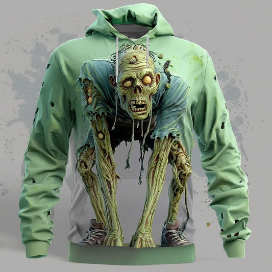 Men's Melting Zombie Print Long Sleeve Gothic Pullover Hoodie