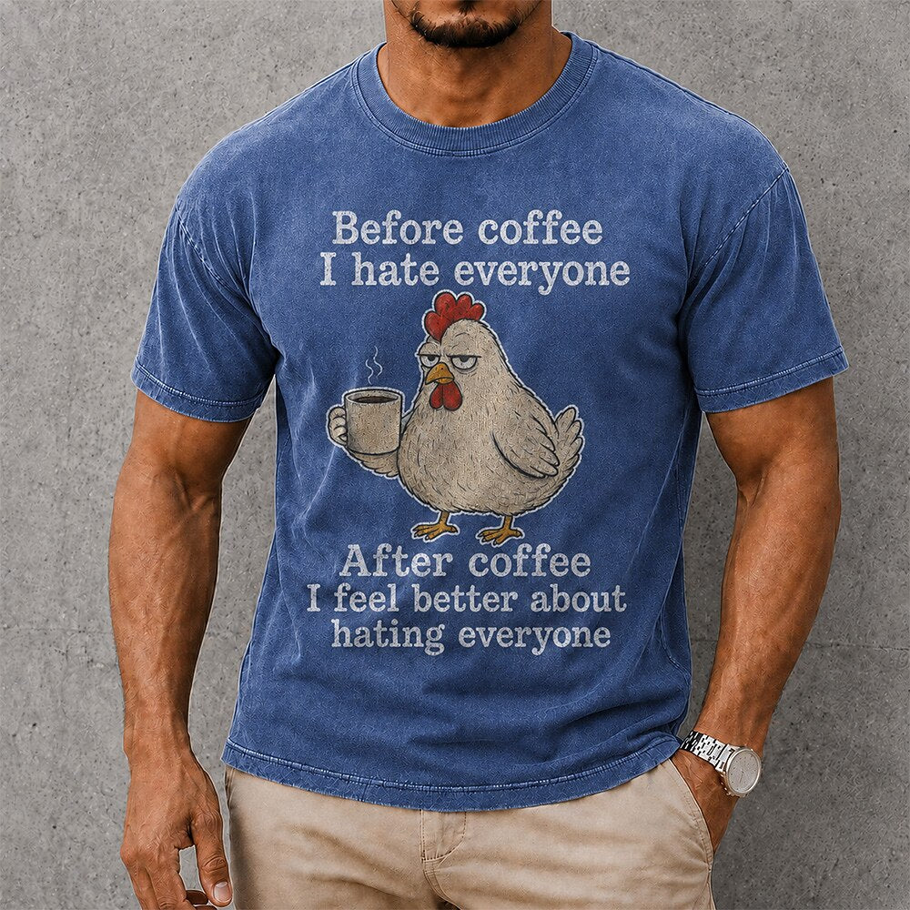 Men's Coffee Chicken Quote Print Short Sleeve Funny T-Shirt