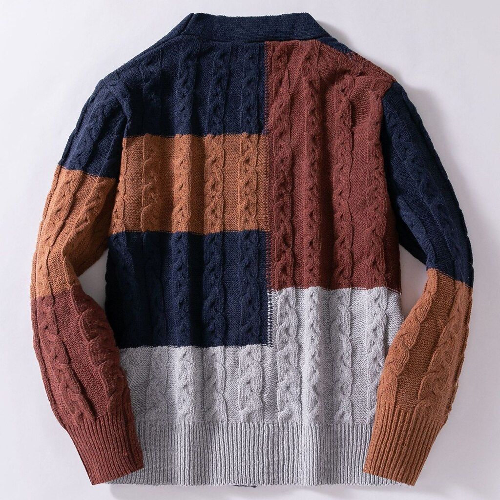 Patchwork Cable V-Neck Cardigan