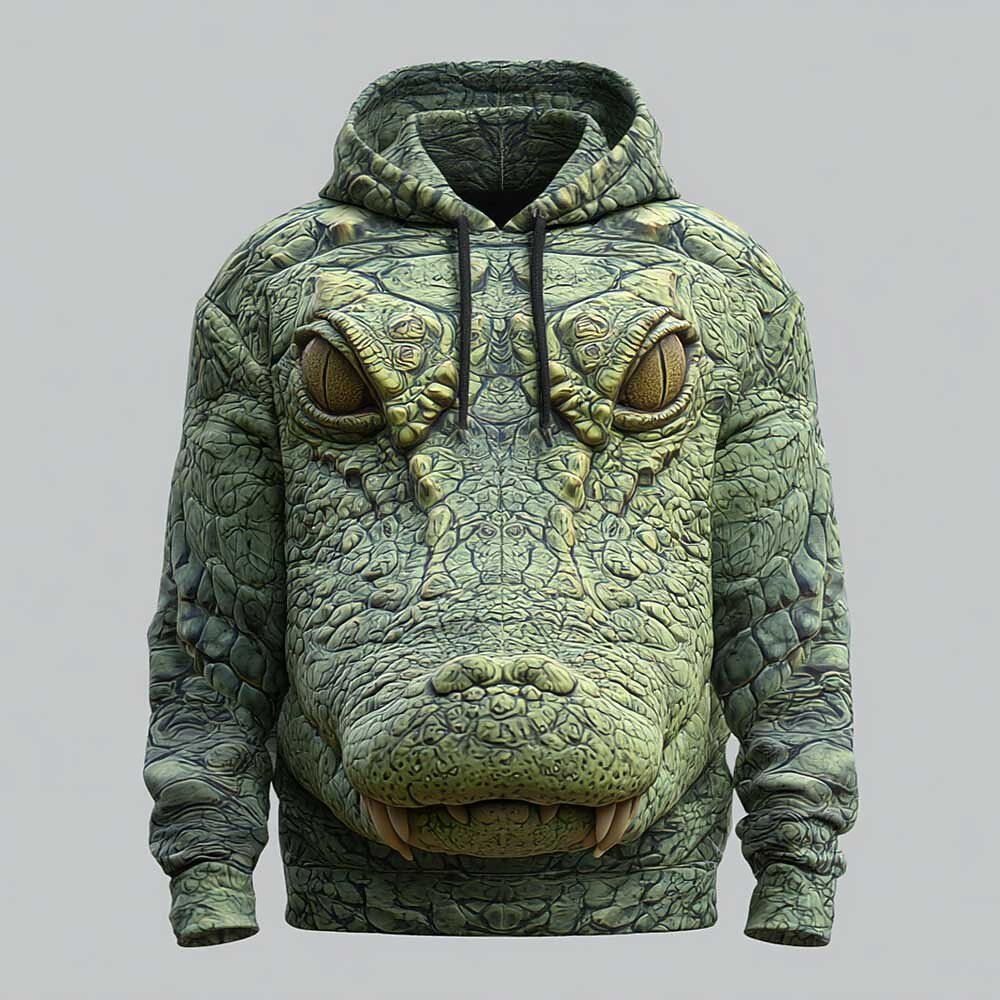 Men's Realistic Crocodile Print Long Sleeve Streetwear Pullover Hoodie