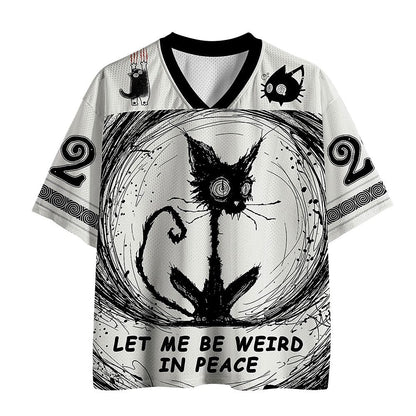 Men's Black & White Cat Number Graphic Print Short Sleeve Streetwear Jersey T-Shirt