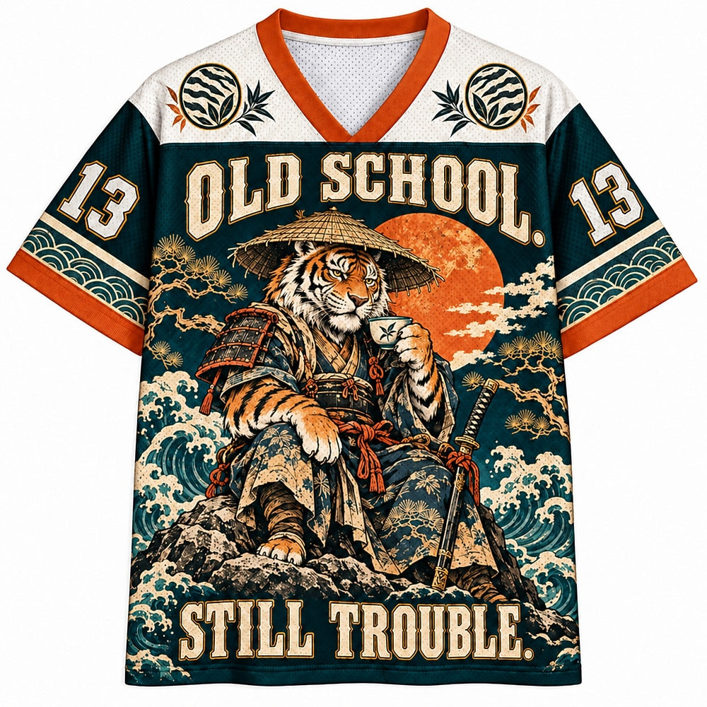 Old School Still Trouble Samurai Tiger Number 13 Mesh Jersey
