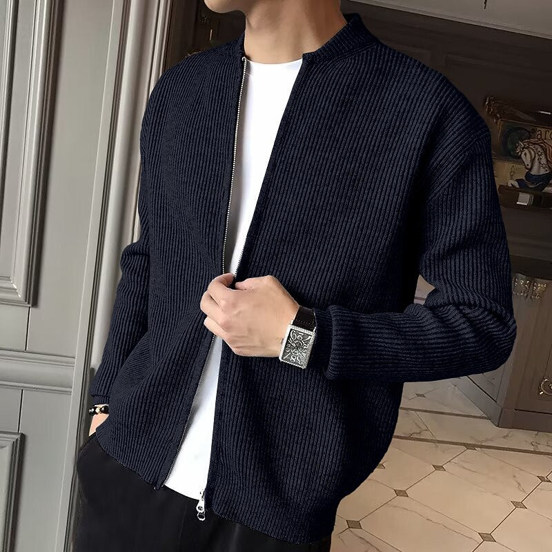 Vertical Rib Full-Zip Cardigan