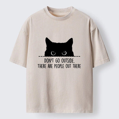 Japanese Style Peeking Cat Introvert Washed T-Shirt