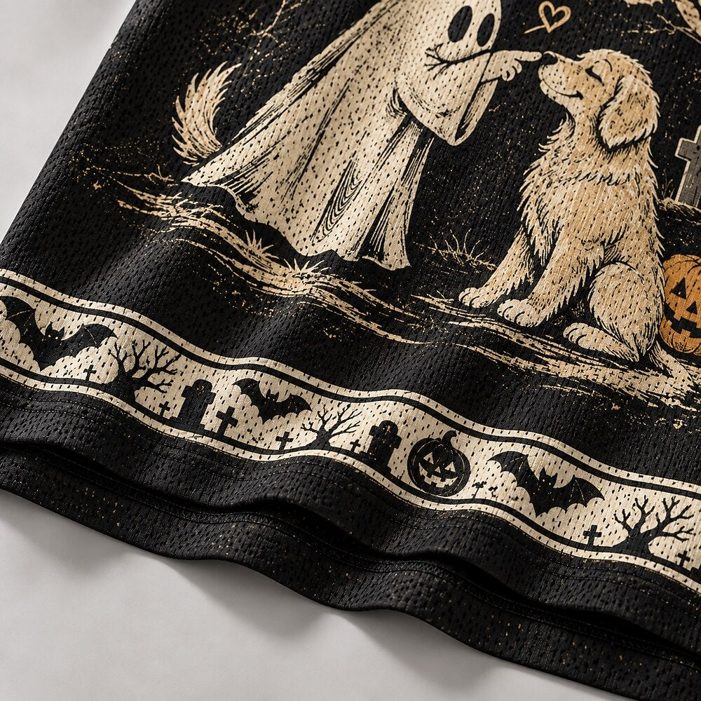 Men's Dog Pumpkin Ghost Number Text Graphic V-Neck Sports Jersey