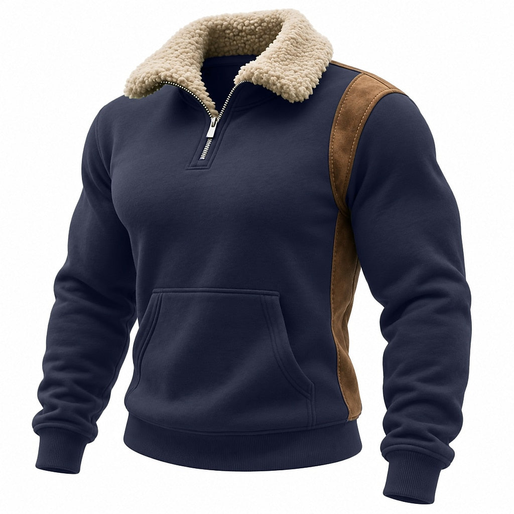 Fleece Collar Contrast Panel Quarter-Zip Sweatshirt
