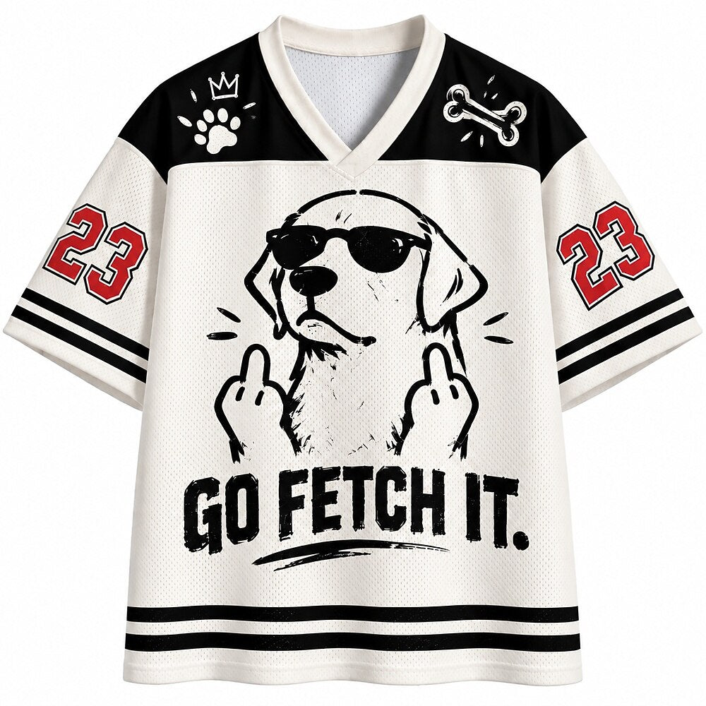 Men's Dog Number Text Graphic V-Neck Sports Jersey
