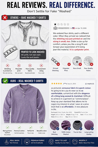 Vintage Washed Raglan Henley Long Sleeve T-Shirt