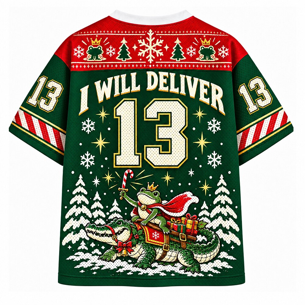 I Will Deliver Santa Frog V-Neck Mesh Jersey