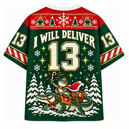 I Will Deliver Santa Frog V-Neck Mesh Jersey