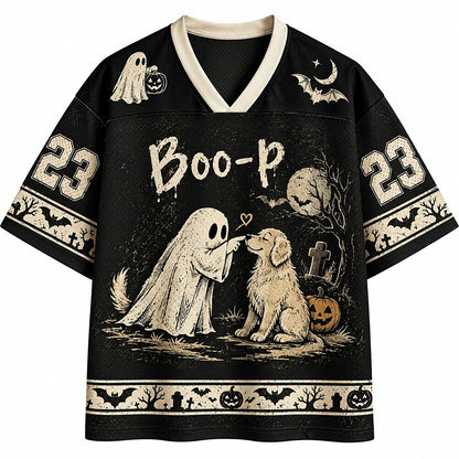 Men's Dog Pumpkin Ghost Number Text Graphic V-Neck Sports Jersey