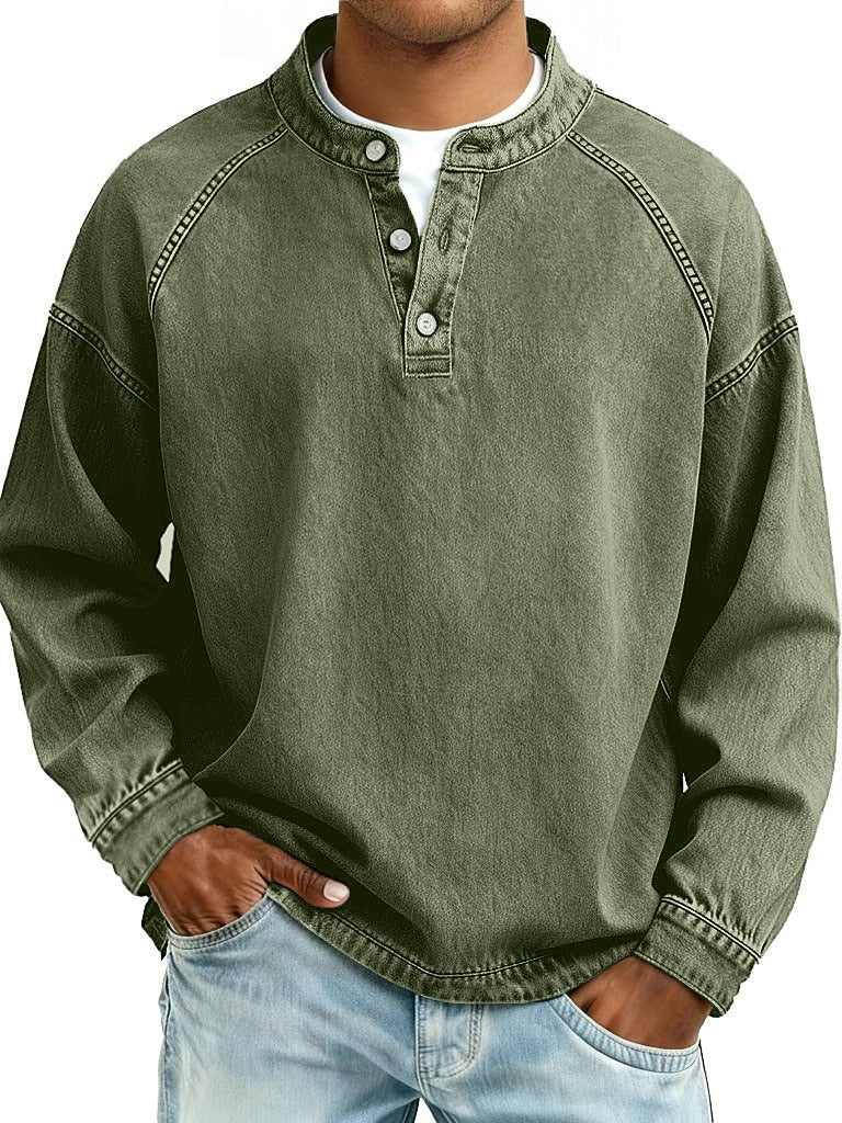 Vintage Washed Raglan Henley Long Sleeve T-Shirt