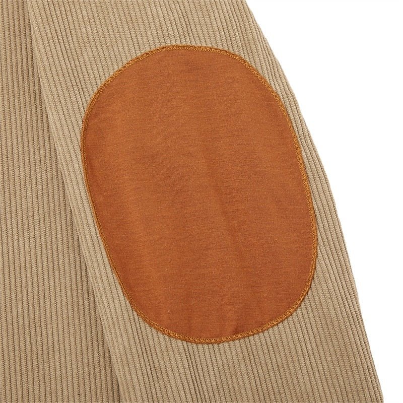 Elbow Patch Corduroy Button-Neck Sweatshirt