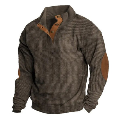 Elbow Patch Corduroy Button-Neck Sweatshirt