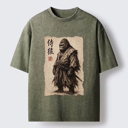 Men's Samurai Gorilla Graphic Washed Cotton T-Shirt