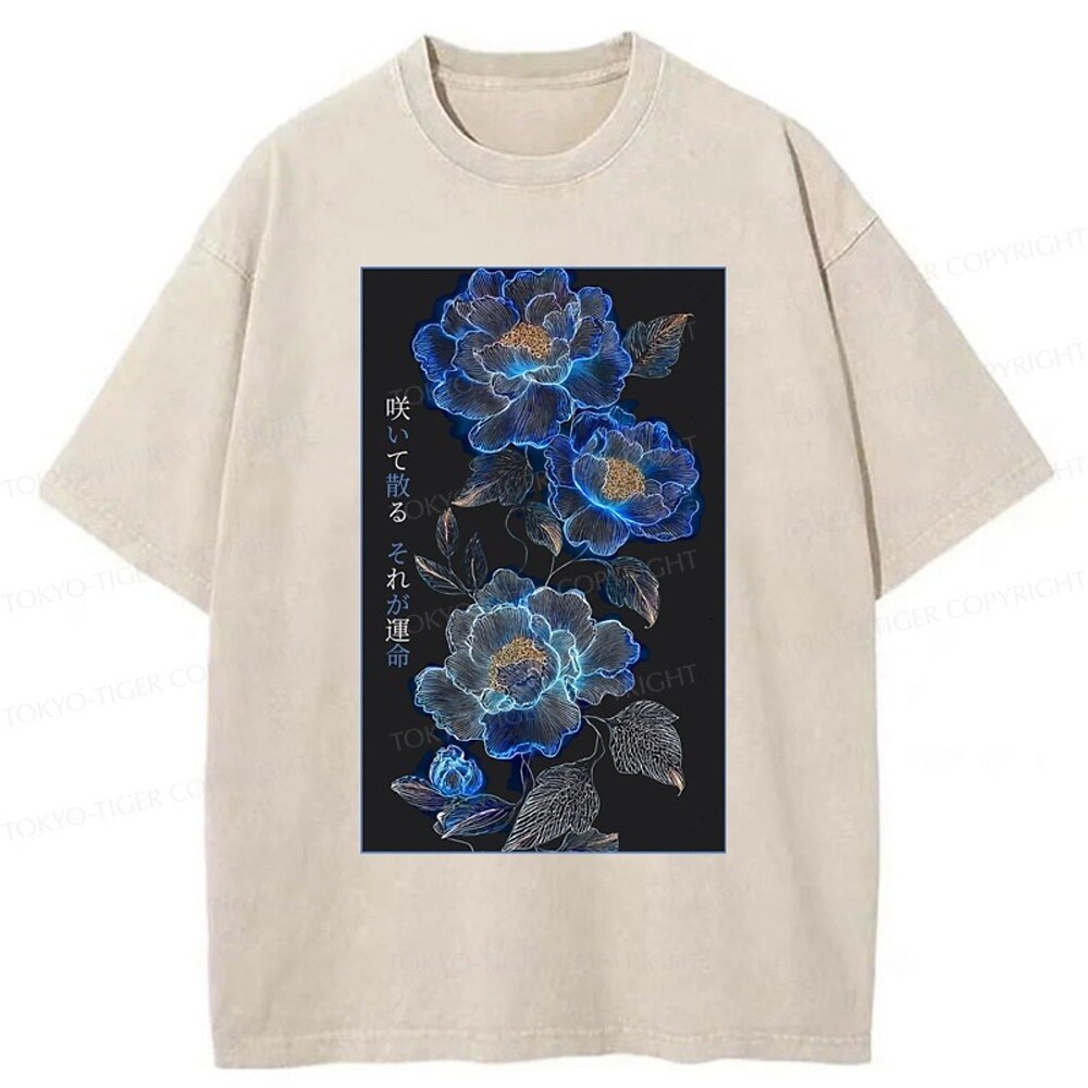 Japanese Style Glowing Peony Washed T-Shirt