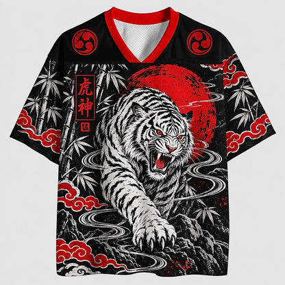 Men's Tiger Kanji Graphic V-Neck Sports Jersey