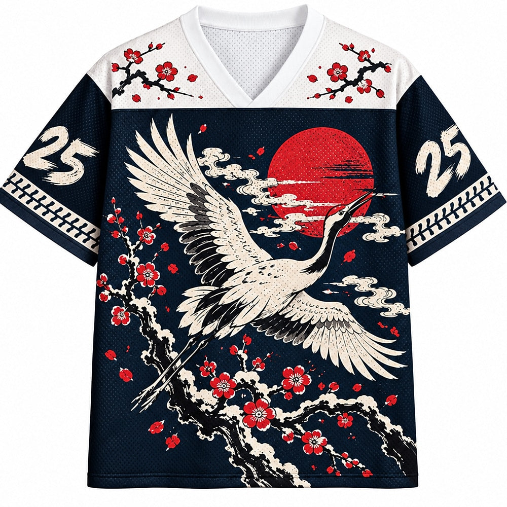 Crane and Cherry Blossom Mesh Jersey