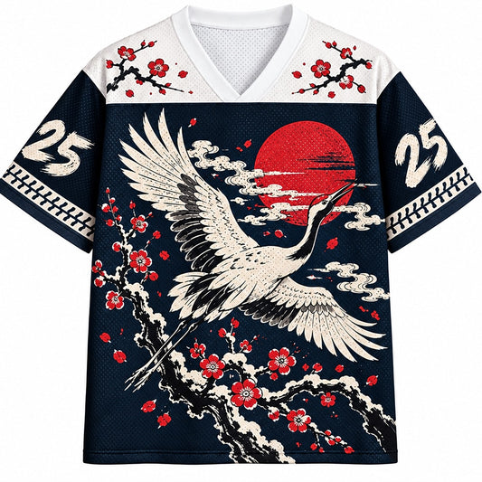 Crane and Cherry Blossom Mesh Jersey