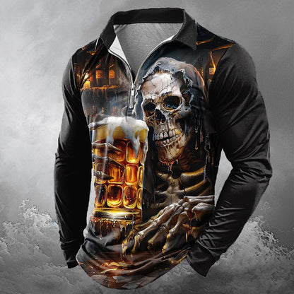 Halloween Men's Skull & Mug Graphic Zip Polo