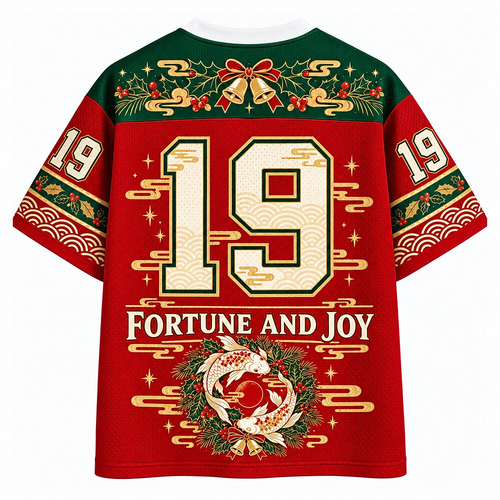 Fortune and Joy Christmas Koi V-Neck Mesh Jersey