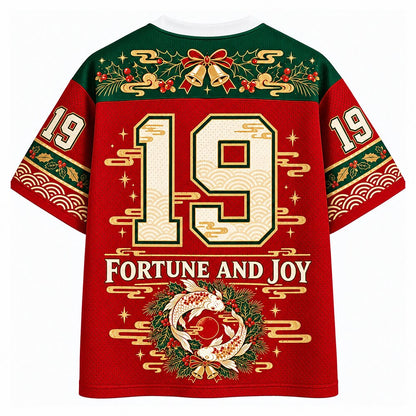 Fortune and Joy Christmas Koi V-Neck Mesh Jersey