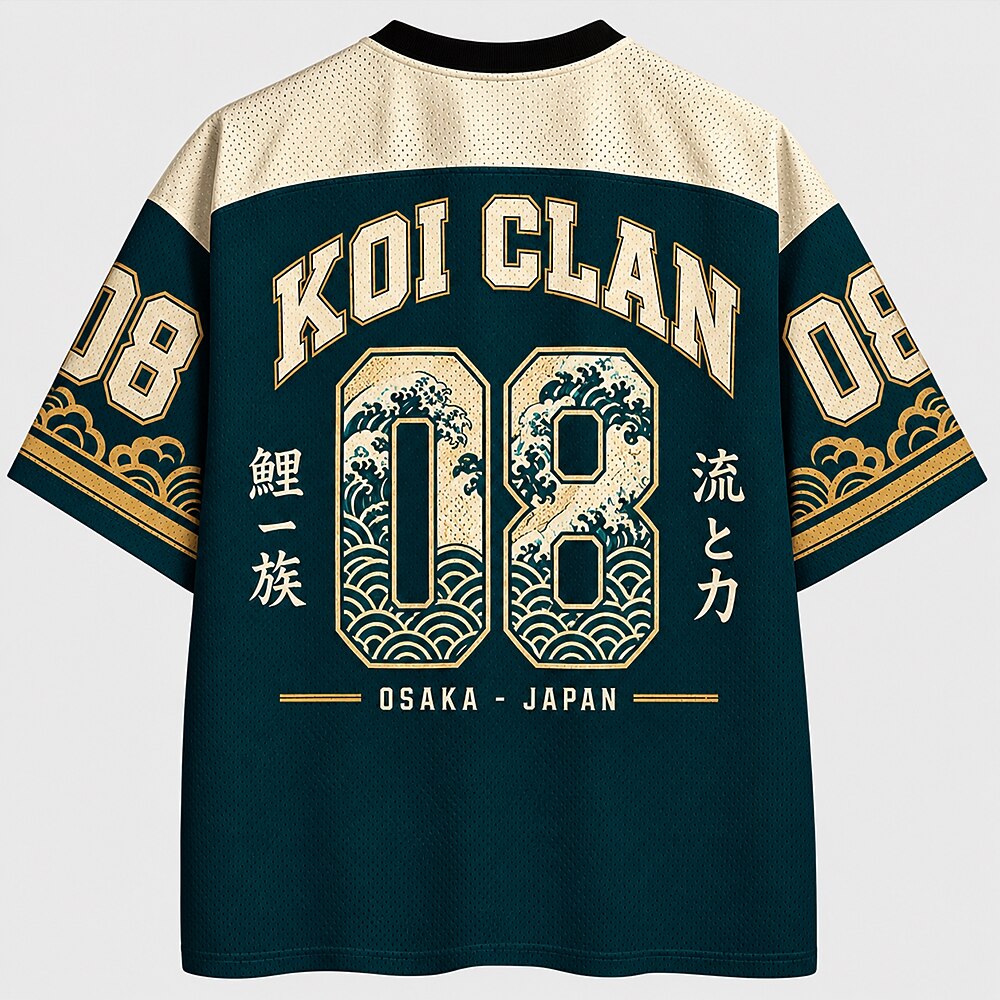 Men's Fish Number Text Graphic V-Neck Sports Jersey