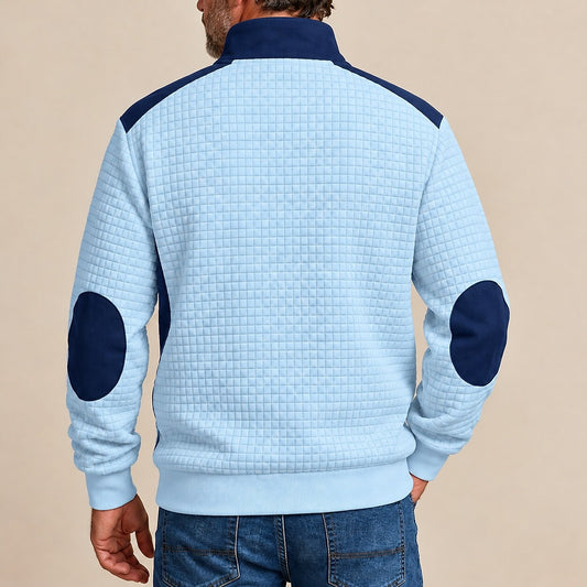 Contrast Panel Button-Neck Sweatshirt