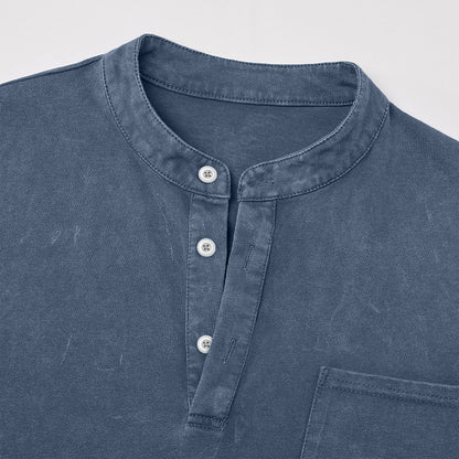 Washed Pocket Henley Long Sleeve T-Shirt