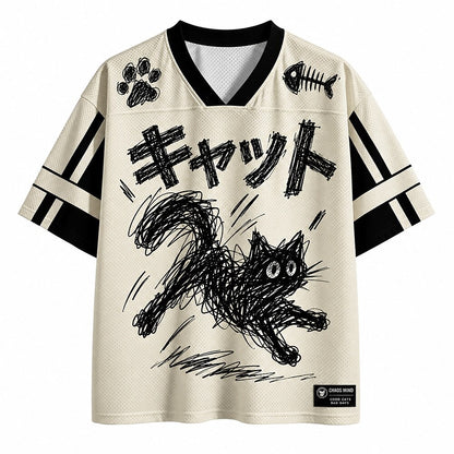 Men's Cat Number Kanji Graphic V-Neck Sports Jersey