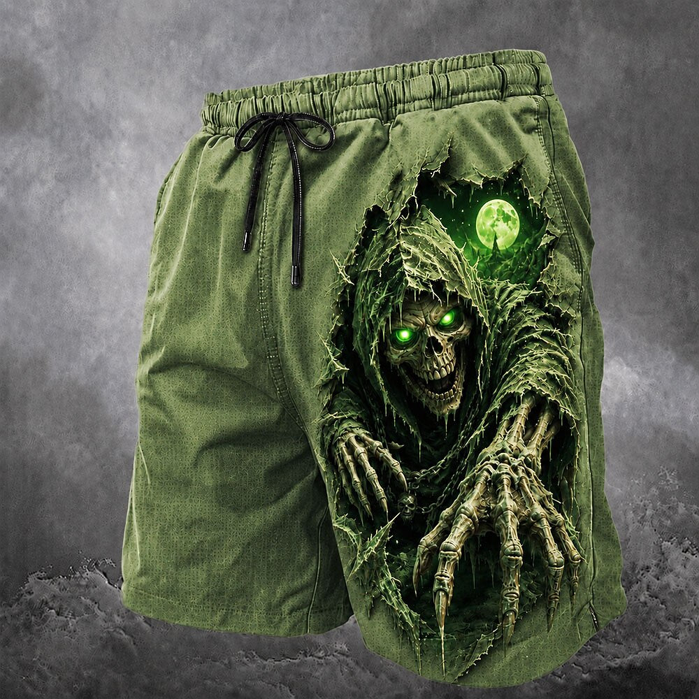 Men's Icy Grim Reaper Print Mid-Length Beach Swim Shorts