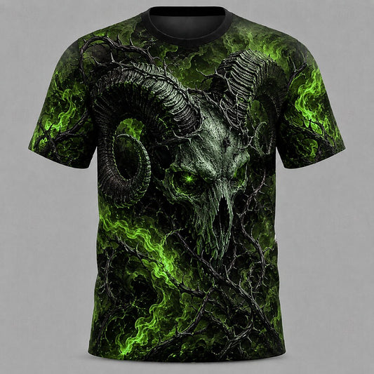 Men's Green Grim Reaper Print Short Sleeve Gothic T-Shirt