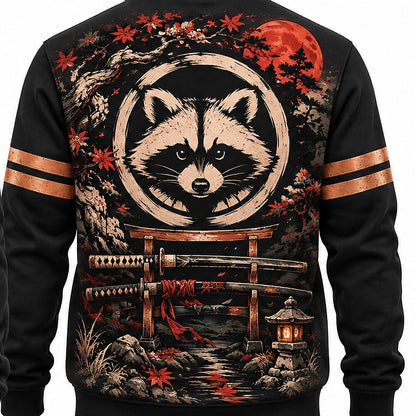 Red Sun Raccoon Samurai Half-Zip Sweatshirt